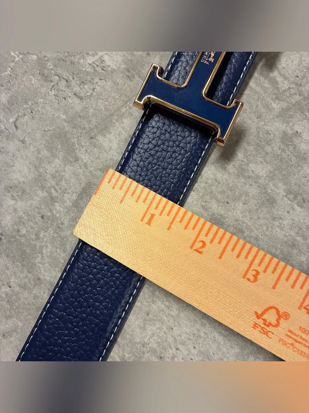 Class Royal Blue Men's Leather Belt with H Gold Metal Buckle